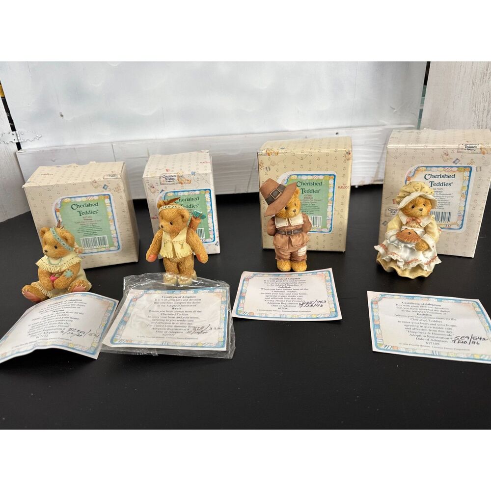 Lot of 4 Cherished Teddies Patience, Jedediah, Wyatt, Winona